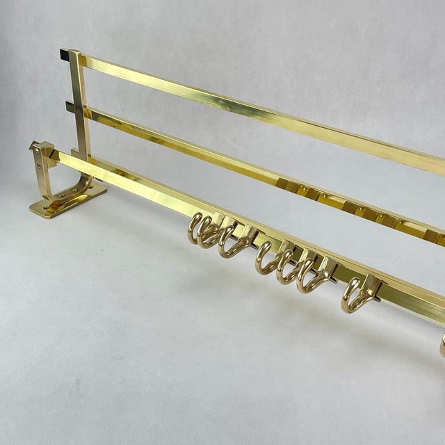 Art Deco Wall Coat Rack in Gold Brass, 1930s For Sale - Image 4 of 6