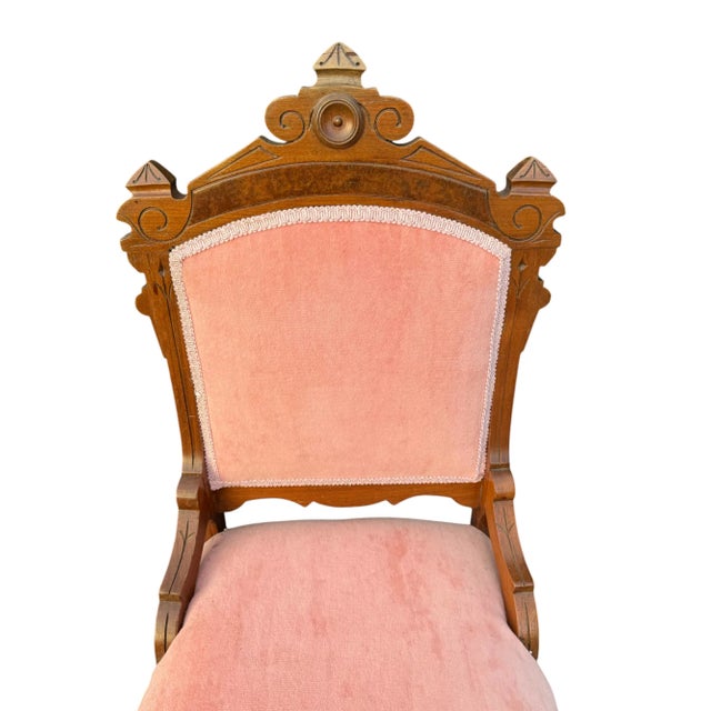 Late 19th Century Pink Parlor Set of Victorian Settee + 2 Chairs With Burl Veneer For Sale - Image 11 of 11