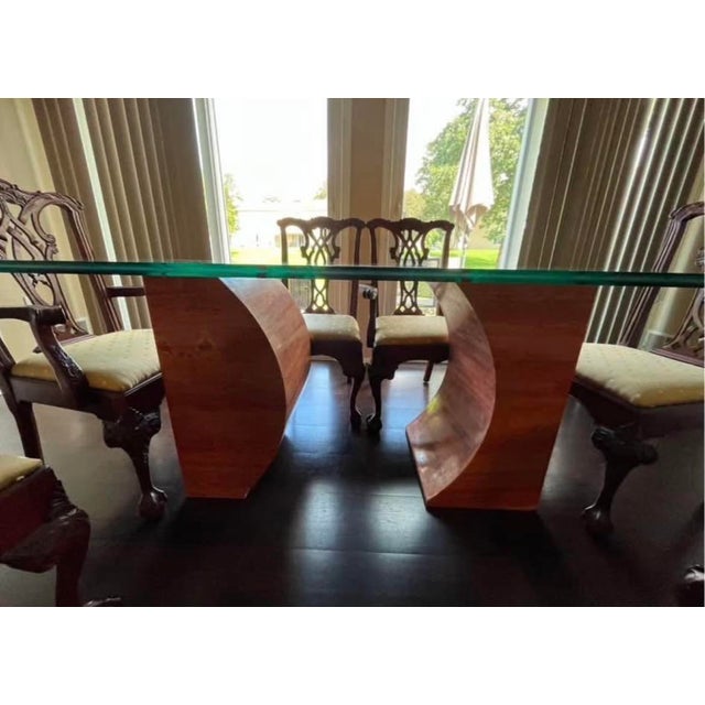 Chippendale 1980s Traditional Chippendale Style 7-Piece Dining Set With Oval Glass Top Table For Sale - Image 3 of 6