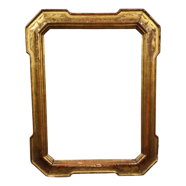 Antique Gilt Frame with Engraved Floral Decoration, 1800s For Sale