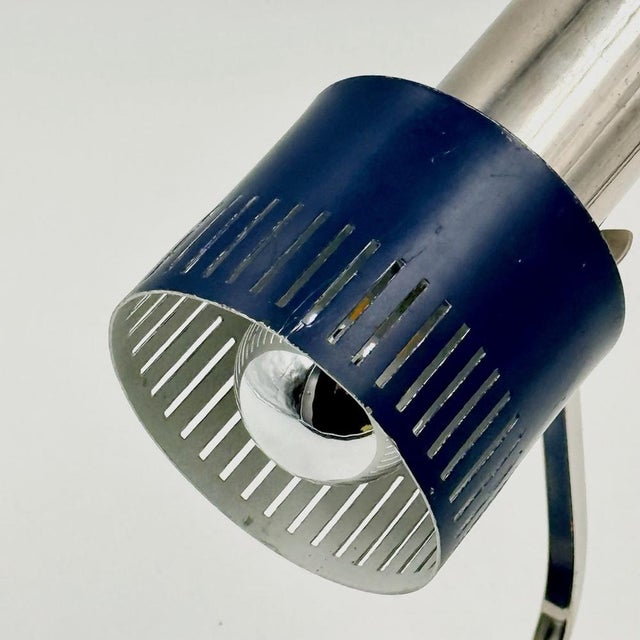 Metal Blue and Chrome Desk Lamp with Slotted Shade, Italy, 1970s For Sale - Image 7 of 16