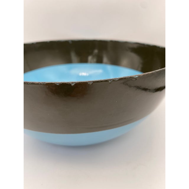 Danish Modern Krenit Style Enamel Bowl in Turquoise and Black For Sale In San Diego - Image 6 of 10