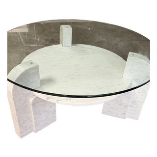 Round Marble Coffee Table Base W/ Marble Shelf For Sale