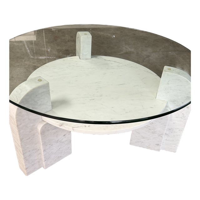 Round Marble Coffee Table Base W/ Marble Shelf For Sale