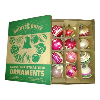 1960s Shiny Brite Glass Christmas Tree Ornaments, Set of 12 For Sale