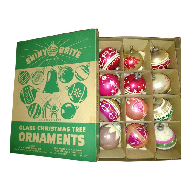 1960s Shiny Brite Glass Christmas Tree Ornaments, Set of 12 For Sale