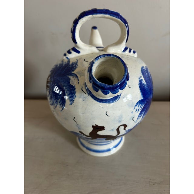 1960s Vintage Spanish Blue & White Decorated Water Jug For Sale - Image 5 of 9