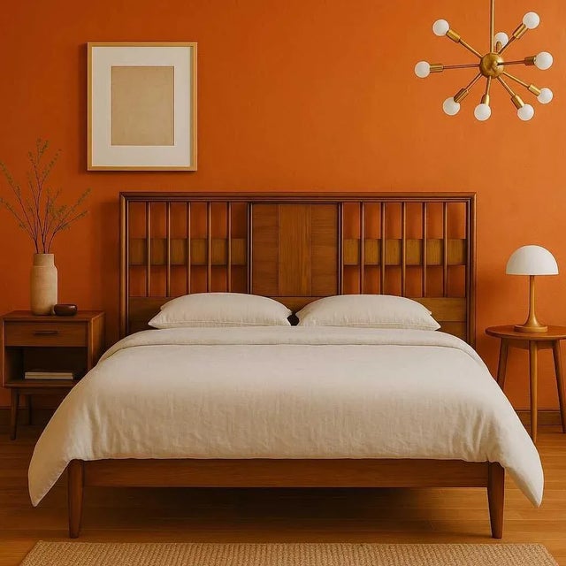 Mid-Century Modern Mid-Century Modern Walnut Veneer King Headboard With Chrome Trim, 1960s For Sale - Image 3 of 18