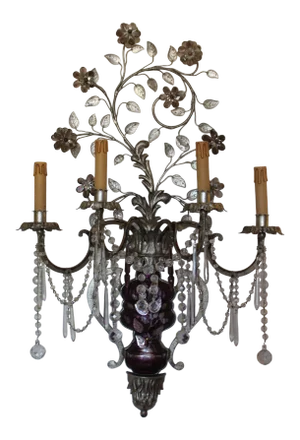 1940 XL French Regency Cut Crystal Floral Form Wall Lamp Sconce Attribution Maison Bagues Paris