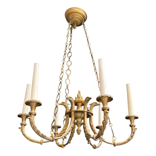 1900s Empire Bronze with Golden Eagle Heads and Flame Chandelier For Sale