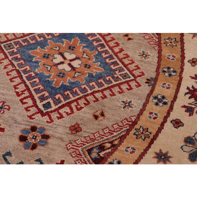 1990s Rustic Kazak Light Blue/Beige Wool Round Rug- 8'0''x8'0'' For Sale - Image 5 of 9