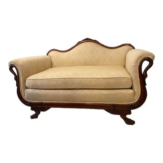 19th Century Victorian Loveseat With Beautiful Wood Detailing For Sale