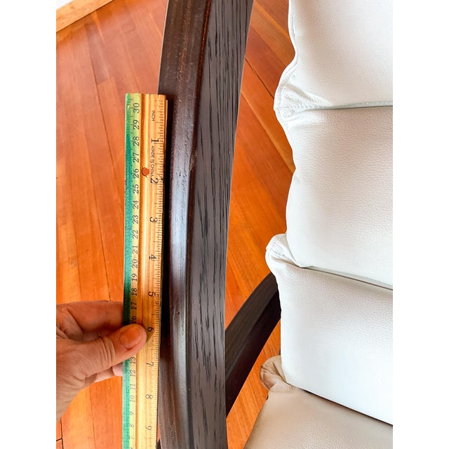 1990s Gae Aulenti Inspired Dark Wood Rocking Chair With Leather Cushion For Sale - Image 10 of 10