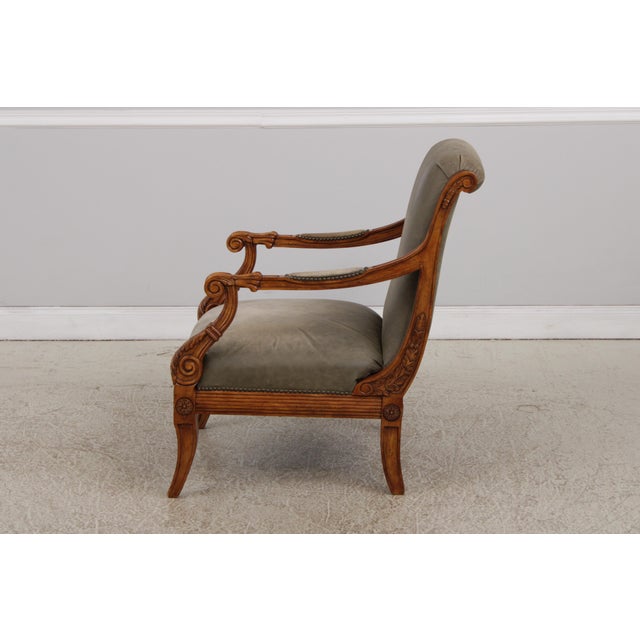 French French Louis XVI Carved Leather Arm Chair For Sale - Image 3 of 17