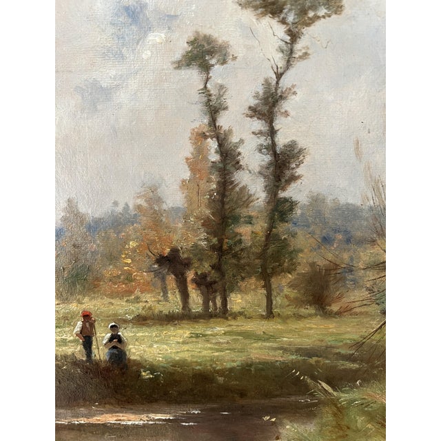 Gustave Eugène Castan, Personnages au bord de l'étang, Oil on Wood, Framed For Sale - Image 6 of 18