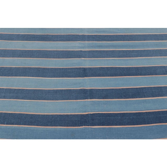 Rug & Kilim Rug & Kilim’s Indian Oversized Dhurrie Rug in Deep Indigo and Blue Stripes For Sale - Image 4 of 8