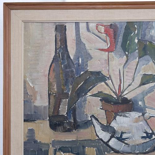 Modern Sven-Olof Hamlet, Still Life with Plant, Oil Painting, 1959 For Sale - Image 3 of 12