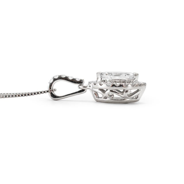 Early 21st Century Ladies 14k White Gold 0.56ct Marquise Diamond Halo Pendant Necklace For Sale - Image 5 of 9