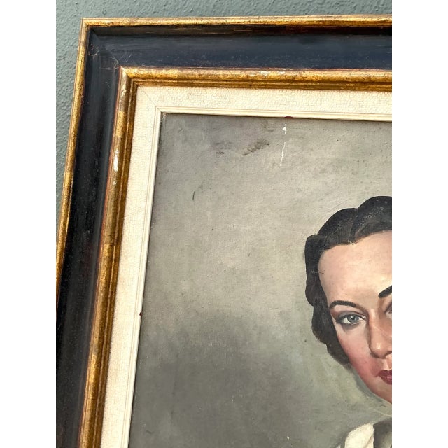 Vintage Distressed Portrait of Woman in Gilt Frame For Sale - Image 12 of 12