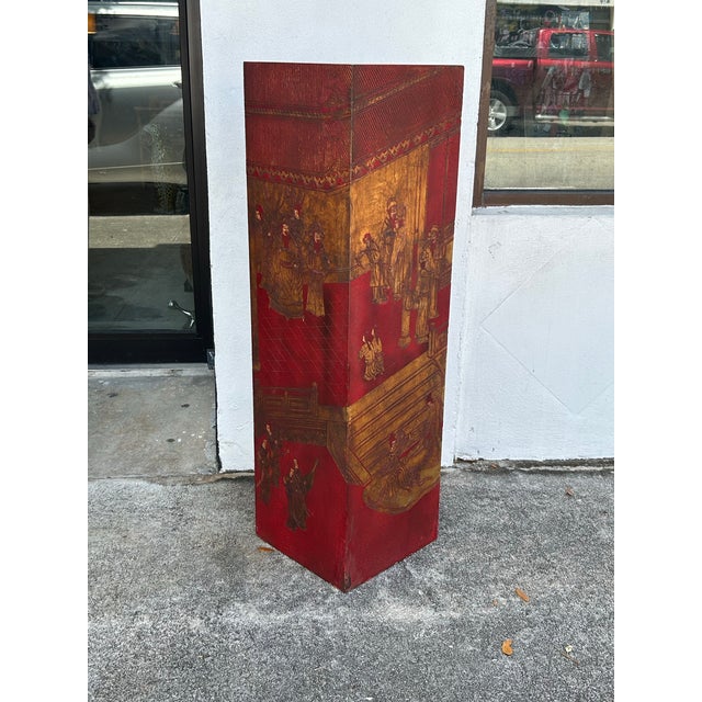 Asian Antique Chinese Red Lacquer Pedestal With the Forbidden City. For Sale - Image 3 of 6