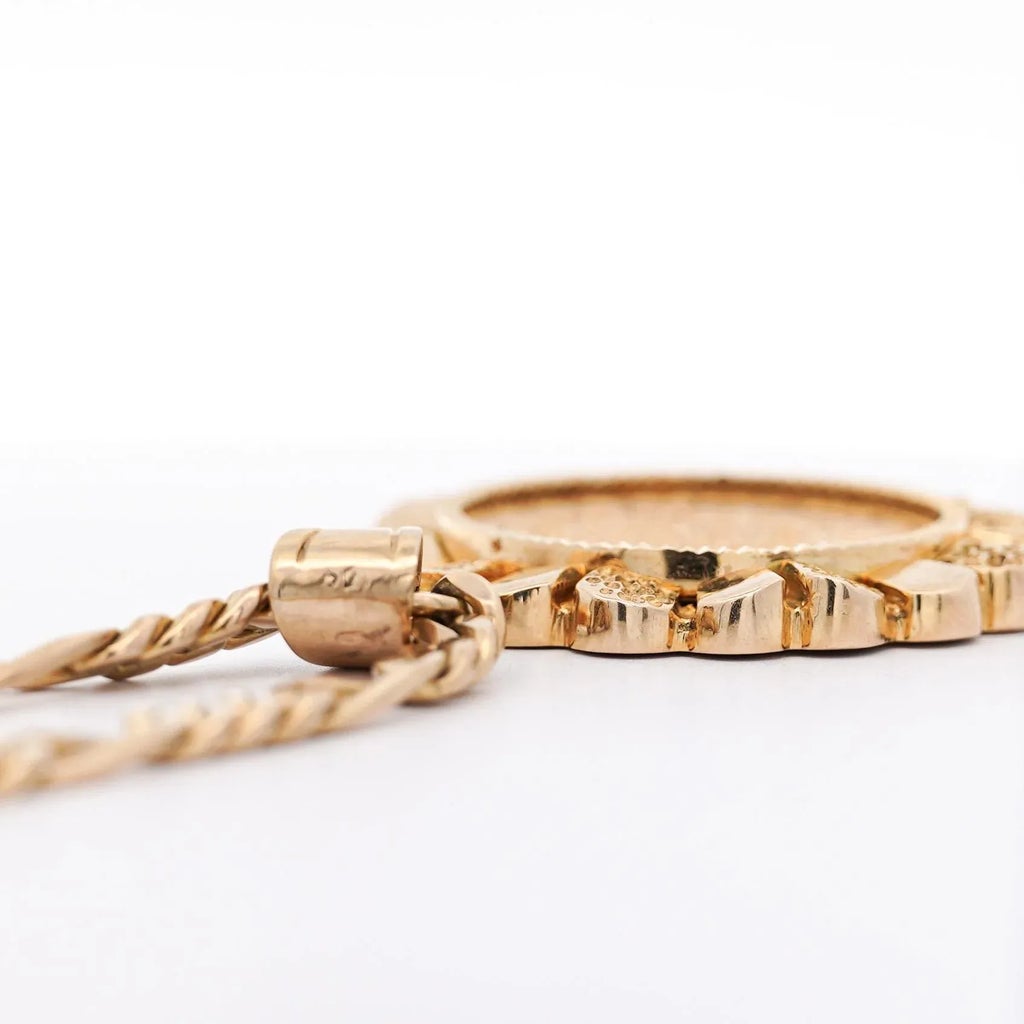 14k Yellow Gold Coin Bezel Pendant For 1917-1959 Mexico 20 Pesos – Screw Top, Reeded Border