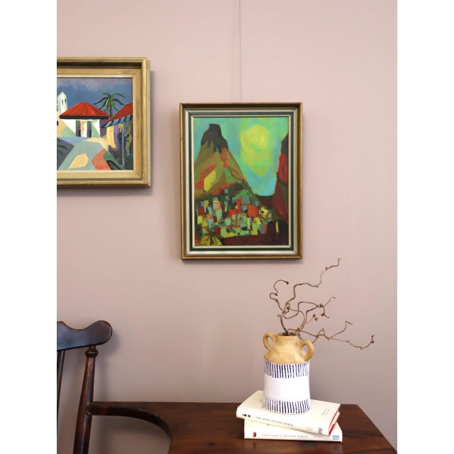 Mid-Century Modern 1949 Mid-Century Modern 'Sun Over the Hills' Vintage Expressive Landscape Oil Painting, Framed For Sale - Image 3 of 12