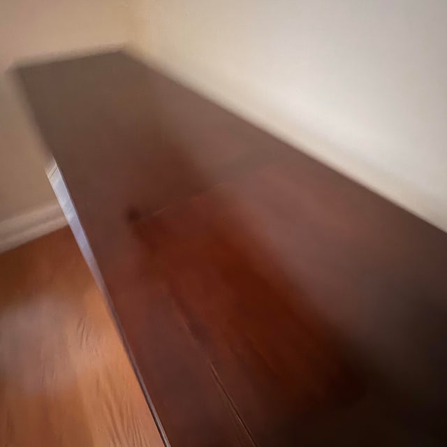 Ethan Allen Dark Wood Console Table With X-Brace Sides & Lower Shelf For Sale - Image 4 of 11