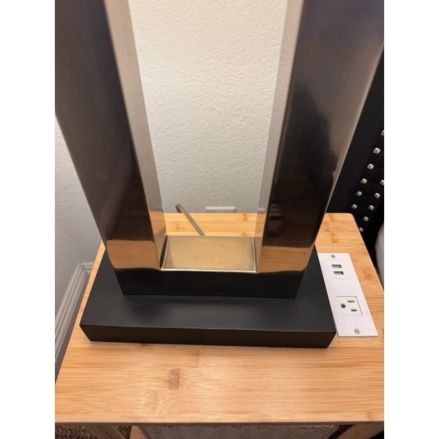 Chrome Pair of Modern Brushed Robert Abbey Style Metal Open-Frame Table Lamps For Sale - Image 8 of 10