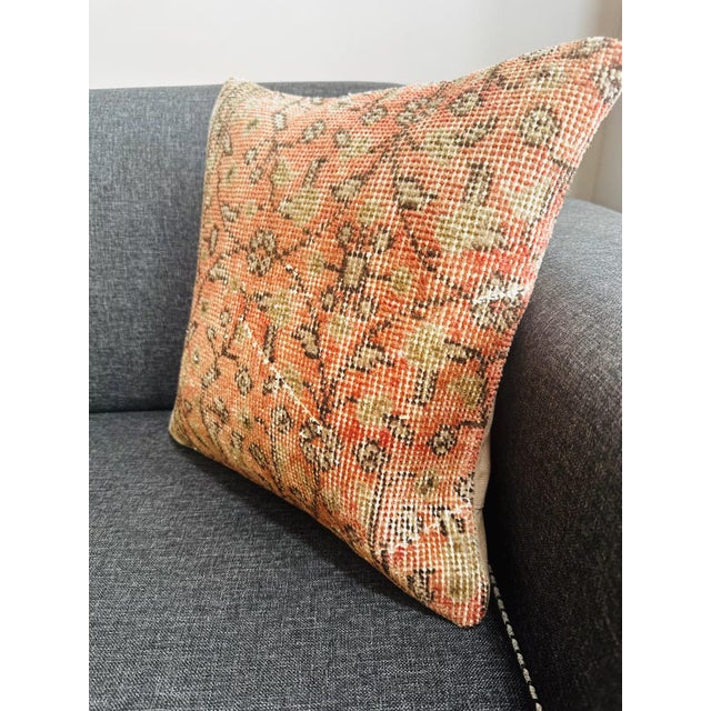 Vintage Turkish Isparta Rug Pillow Cover 16x16 – Rust Orange Wool Cushion Boho For Sale - Image 11 of 11