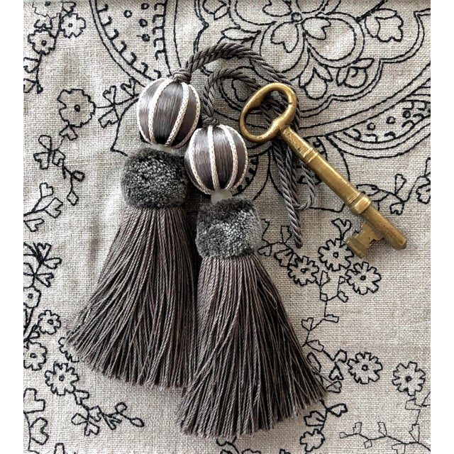Pair of Ash Gray and Stone Colored Beaded Key Tassels - H 4.75" For Sale In New York - Image 6 of 12