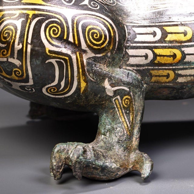 Late 19th Century Gilt Bronze Mythical Beast Figurine, Gold and Silver Inlay For Sale - Image 12 of 12