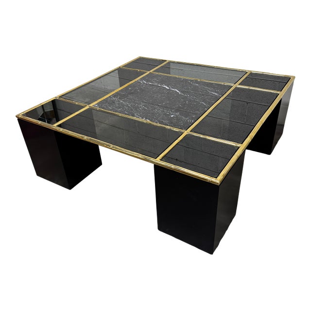 Contemporary Marble Glass Brass Coffee Table For Sale