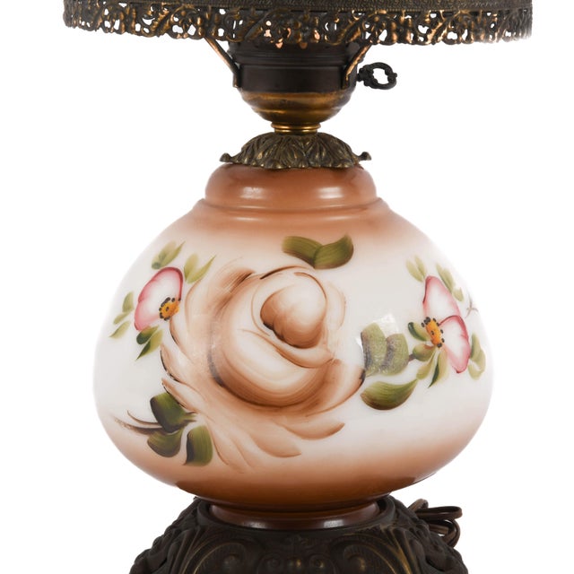 Traditional Falkenstein Hurricane Lamp Base With Decorated Flowers For Sale - Image 3 of 5