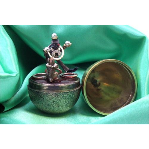 Silver Brushed Silver Gilt Egg with Clown and Circus Dog in the style of Fabergé For Sale - Image 8 of 9