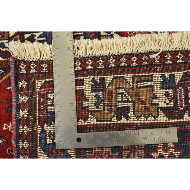 Yalameh Rug 3'5'' X 5'1'' Red Wool Vintage Tribal Hand-Knotted Oriental Carpet For Sale - Image 13 of 13