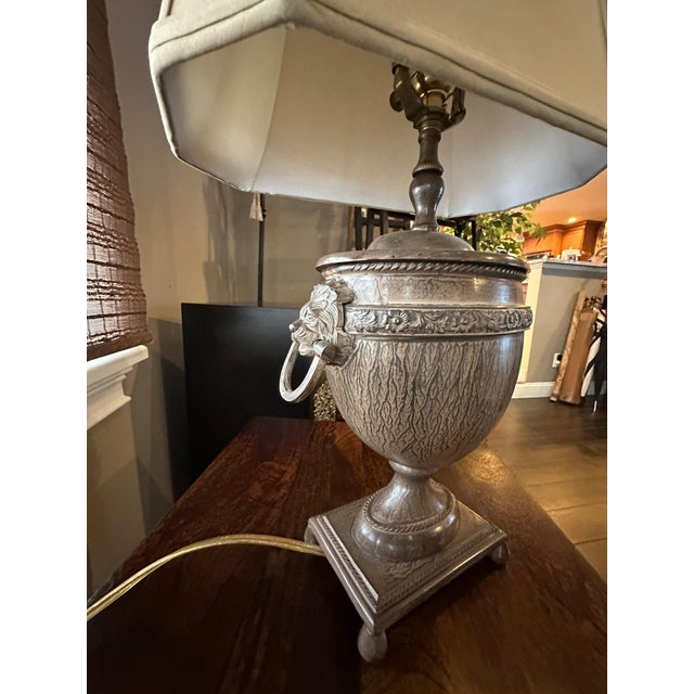 1990s Large Vintage John Richard Neoclassical Urn Lamp With Lion's Head Handles For Sale - Image 5 of 12