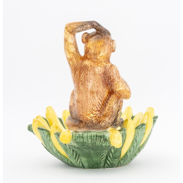 Yellow Italian Maiolica Monkey and Bananas Form Centerpiece For Sale - Image 8 of 10