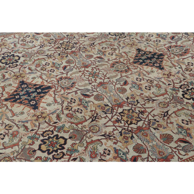 Rug & Kilim Antique Farahan Persian Rug, Cream and Terracotta Floral Trellis - Rug & Kilim For Sale - Image 4 of 7