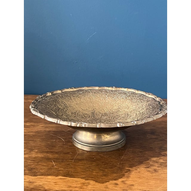 Vintage Brass Pedestal Bowl With Ornate Repoussé Decoration For Sale - Image 14 of 17