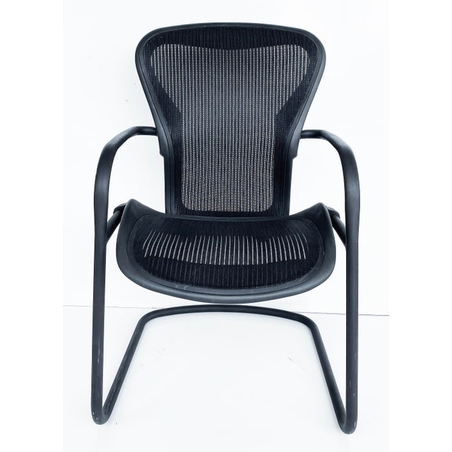 Herman Miller Aeron Ergonomic Side Chairs, Black Tubular Metal Frames