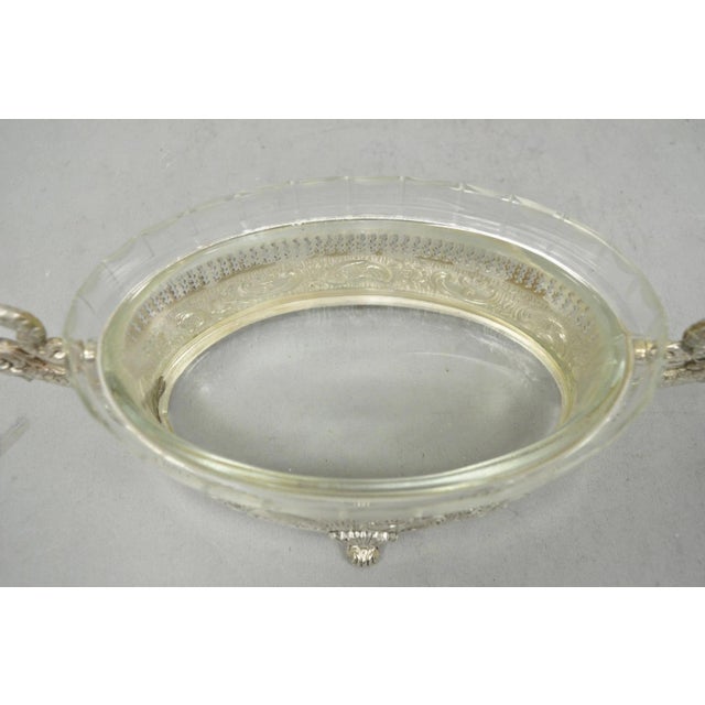 Metal Vintage Italian Regency Silver Plated Dolphin Handle Glass Candy Dish Jardiniere For Sale - Image 7 of 16