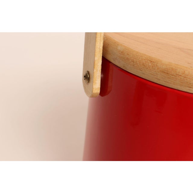 1980s Mid Century Modern Red Vinyl and Birch Insulated Ice Bucket by Georges Briard For Sale - Image 10 of 14