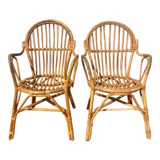 Albini Style Bamboo Rattan Bistro Chairs - a Pair For Sale