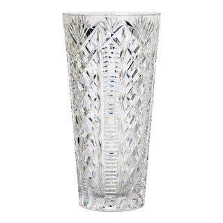 Late 20th Century Tall Cut Crystal Flower Vase For Sale