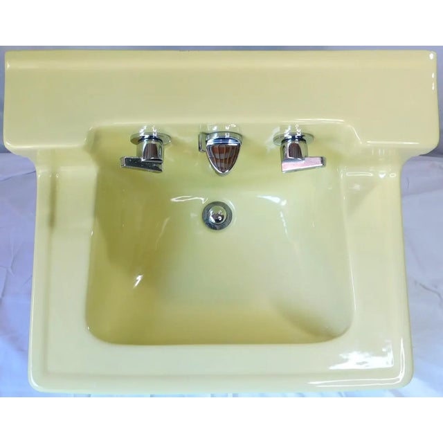 Mid-Century Modern 1957 Vintage "Standard" Companion Manchu Yellow Porcelain Sink With Chrome Legs ~Nice~ For Sale - Image 3 of 18