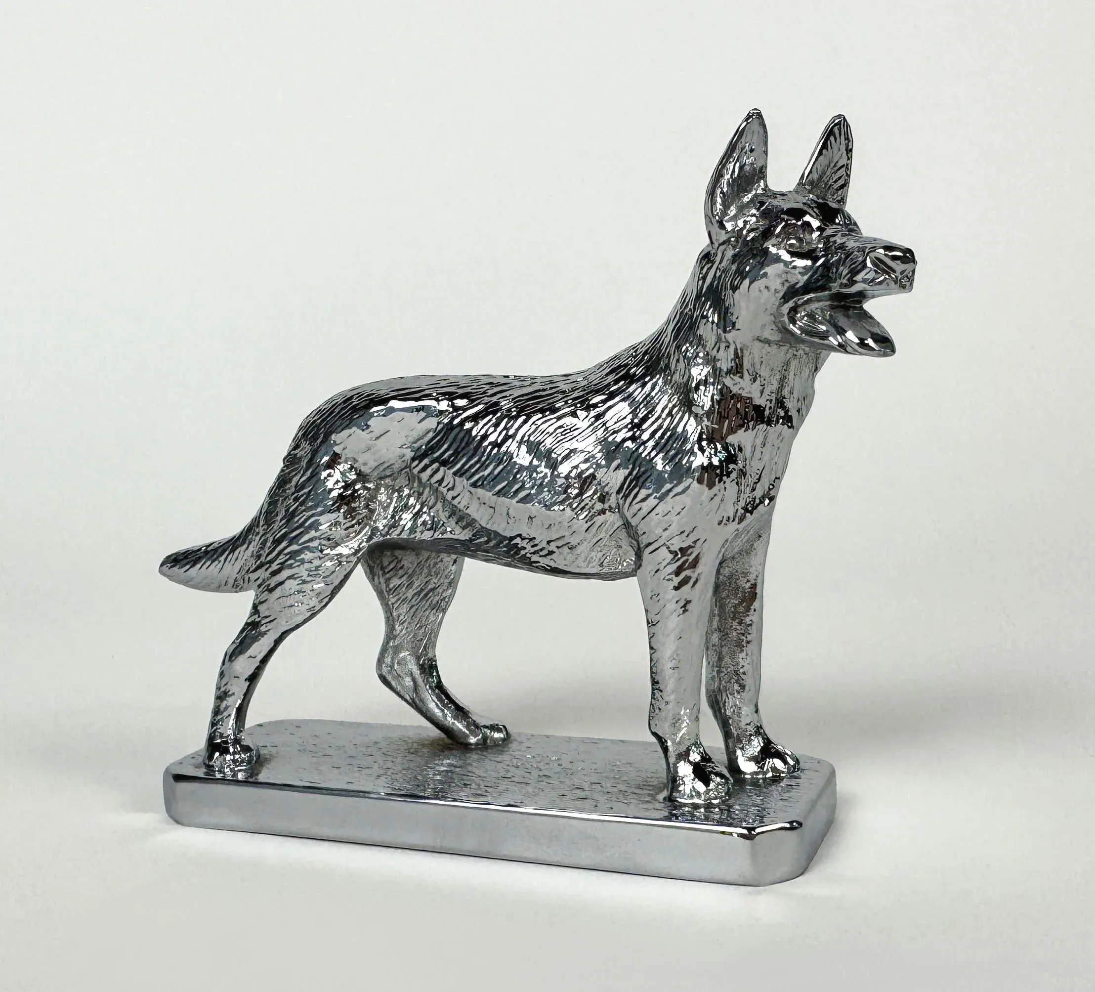 20th Century Lejune Chrome Plated Solid Bronze German Shepherd