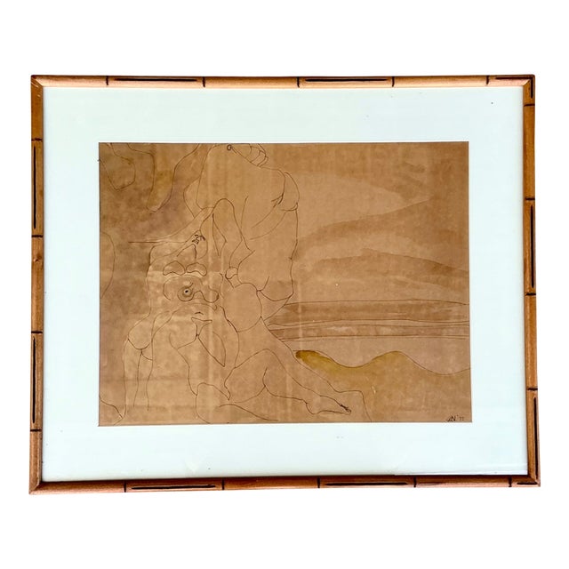 Framed Abstract Figurative Line Drawing For Sale