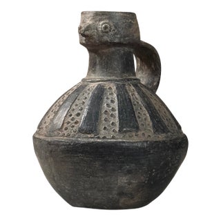 Ex-Museum Pre-Columbian Chimú Blackware Anthropomorphic Vessel With Handle For Sale