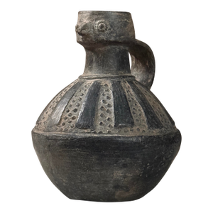 Ex-Museum Pre-Columbian Chimú Blackware Anthropomorphic Vessel With Handle