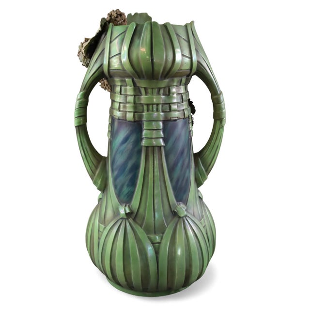 Art Deco Antique 18” Austrian Amphora Pottery Vase For Sale - Image 3 of 3
